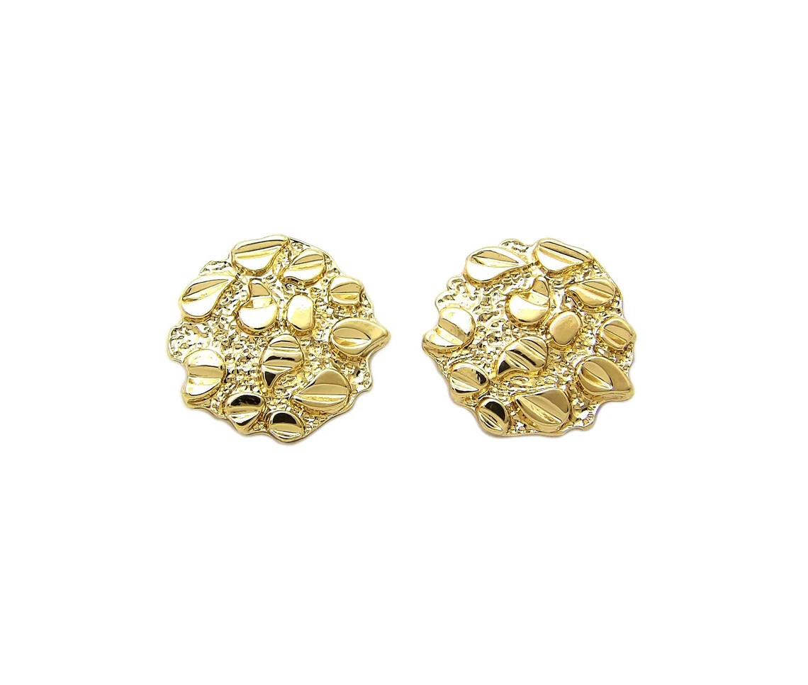 Gold Plated Alloy Golden Nugget Cookie Magnetic Earring Earrings With Lucite Box