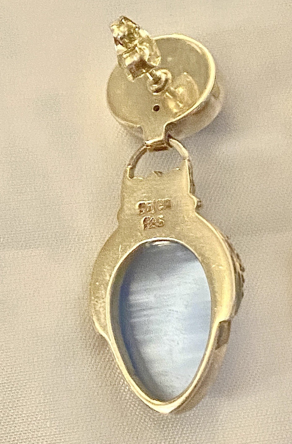 Vintage Sajen 925 Sterling Silver Carved Goddess Face Druzy, Topaz Earrings