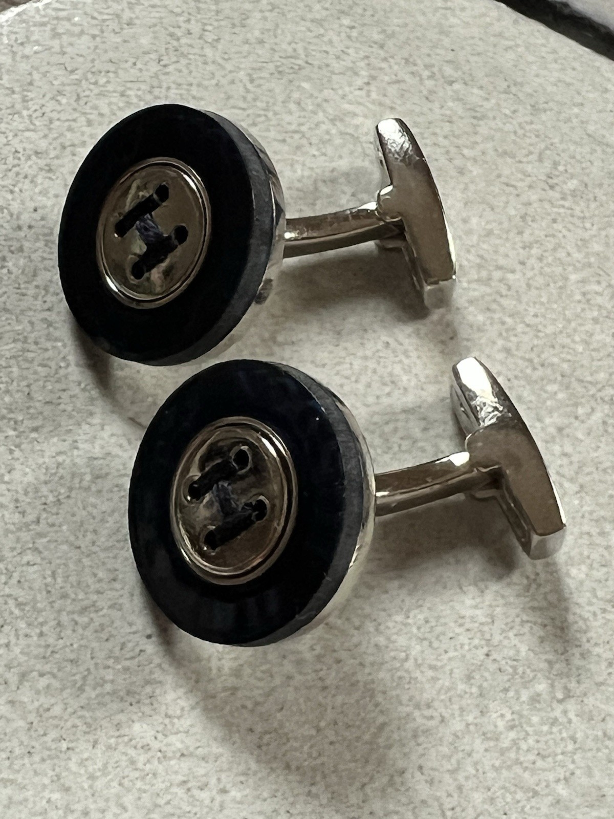 Hackett London men’s cufflinks British menswear black with H logo black & silver
