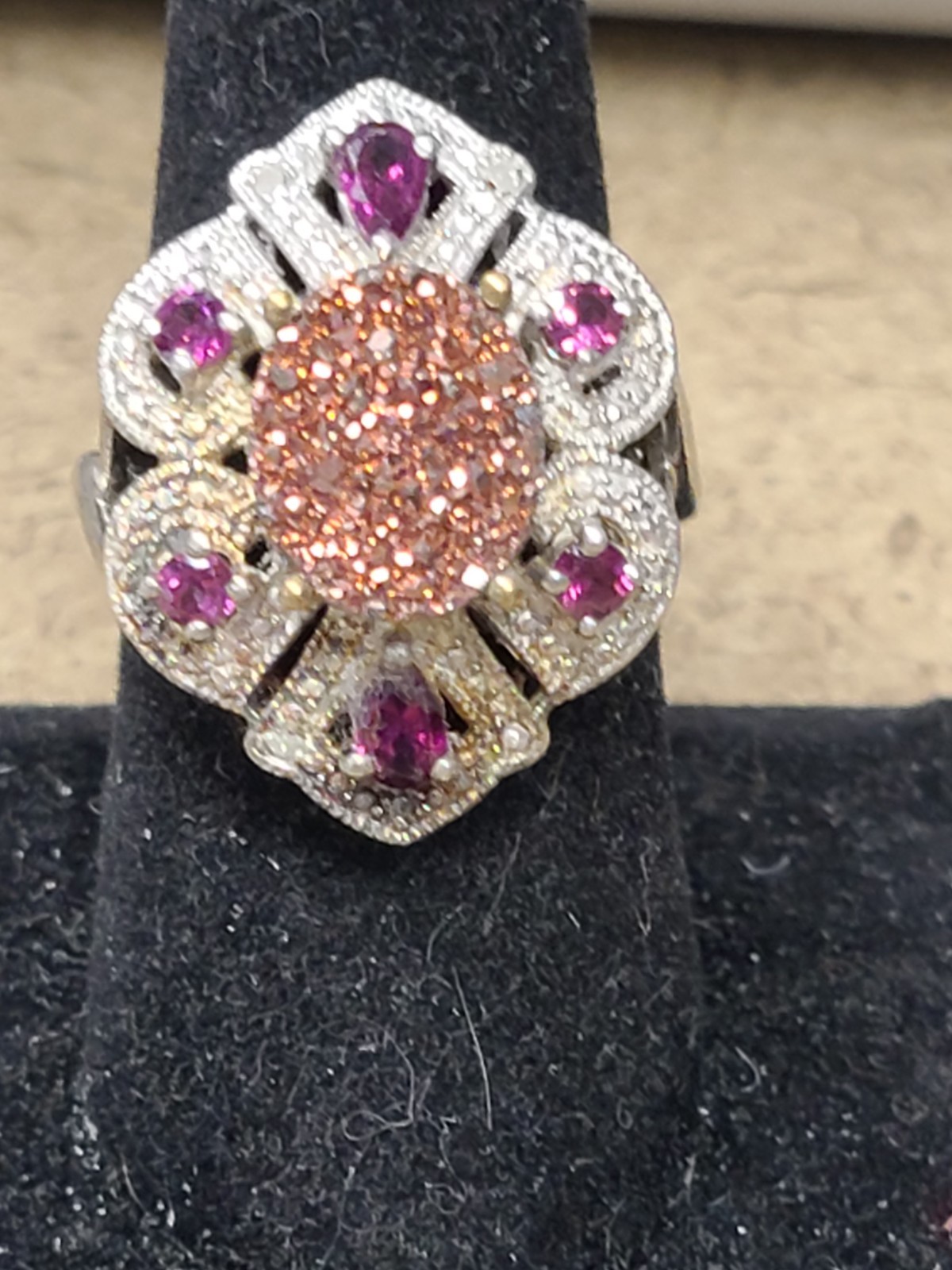 KARIS STS Pink Sapphire Central Druzy Ring SZ9