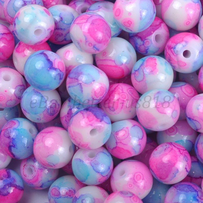 MOTTLE Glass Marble Effect Round Loose Beads – Choose from 4mm, 6mm and 8mm
