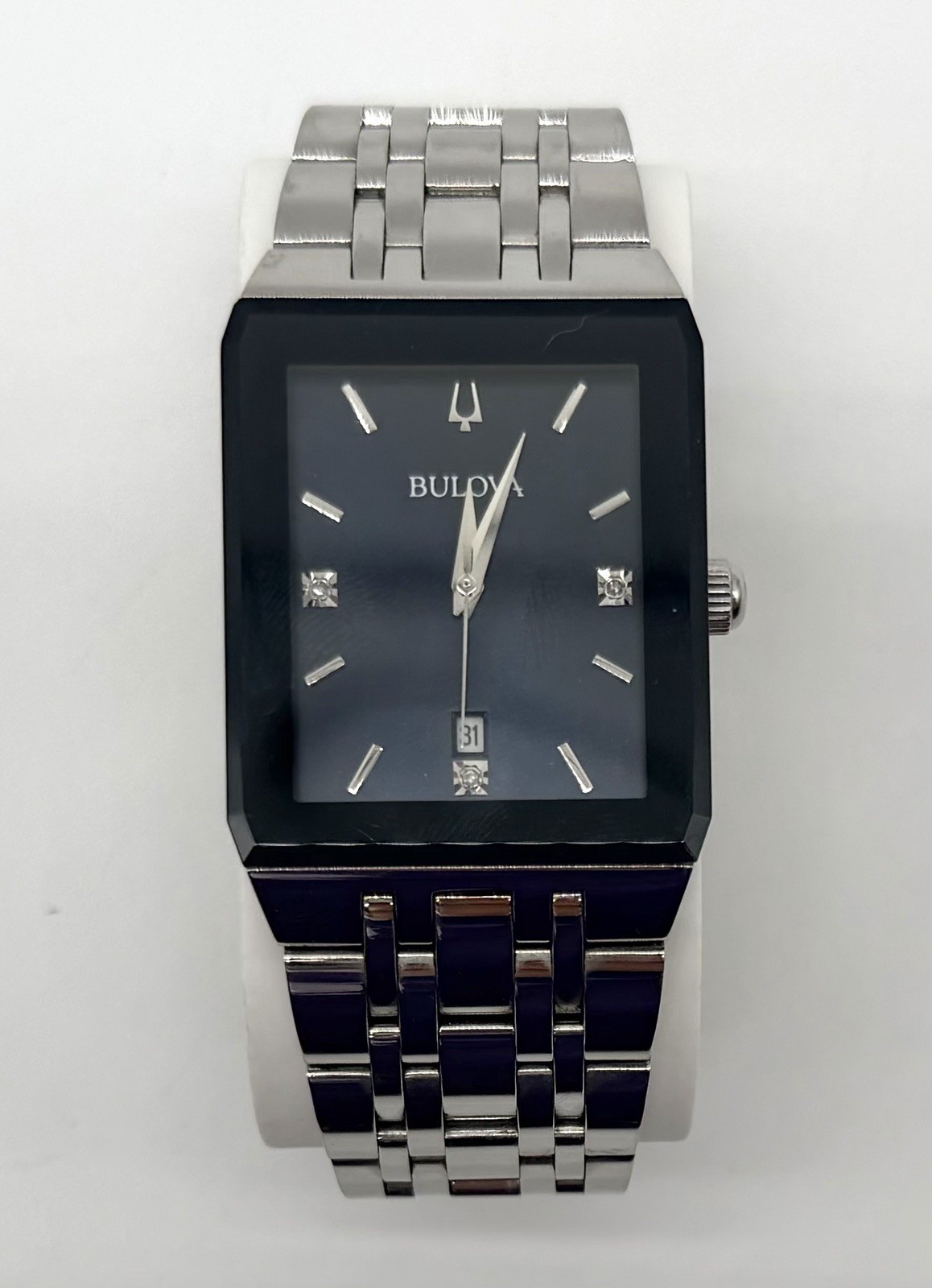 BULOVA Futuro Rectangular Diamond Accent Stainless Steel Quartz Watch