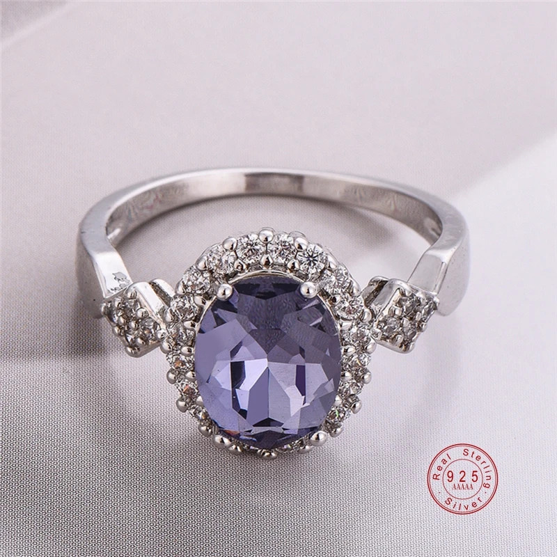 Stackable Ring 925 Sterling Silver Round Black Zircon Tension Mount Jewelry