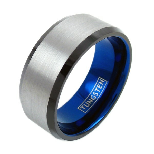 10mm Wide Men’s Tungsten Ring Brushed Center Blue Inner Band Size 9-15