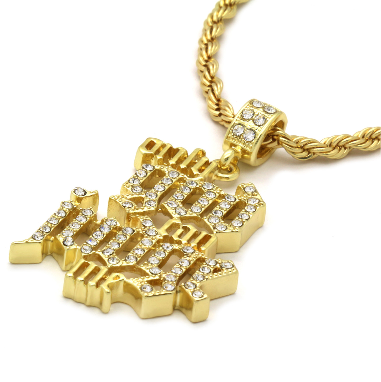 14k Gold Plated Only God Can Judge Me Pendant Cubic-Zirconia 24″ Rope Chain