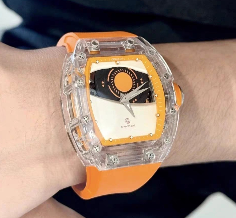 CRONUSART Men Automatic Watch Mechanical Wristwatch Acrylic Case Mars Eye Dial