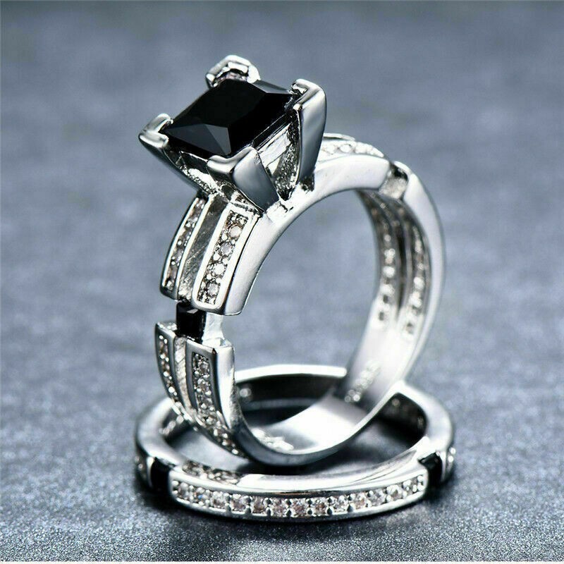 2.50 CT Princess Lab-Created Spinel Bridal Wedding Ring Real 925 Sterling Silver