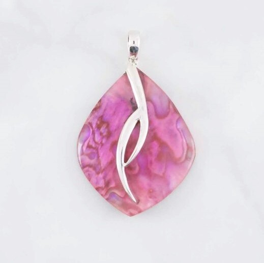 Pink Abalone Paua Shell 925 Sterling Silver Handmade Pendant Necklace NEW DESIGN