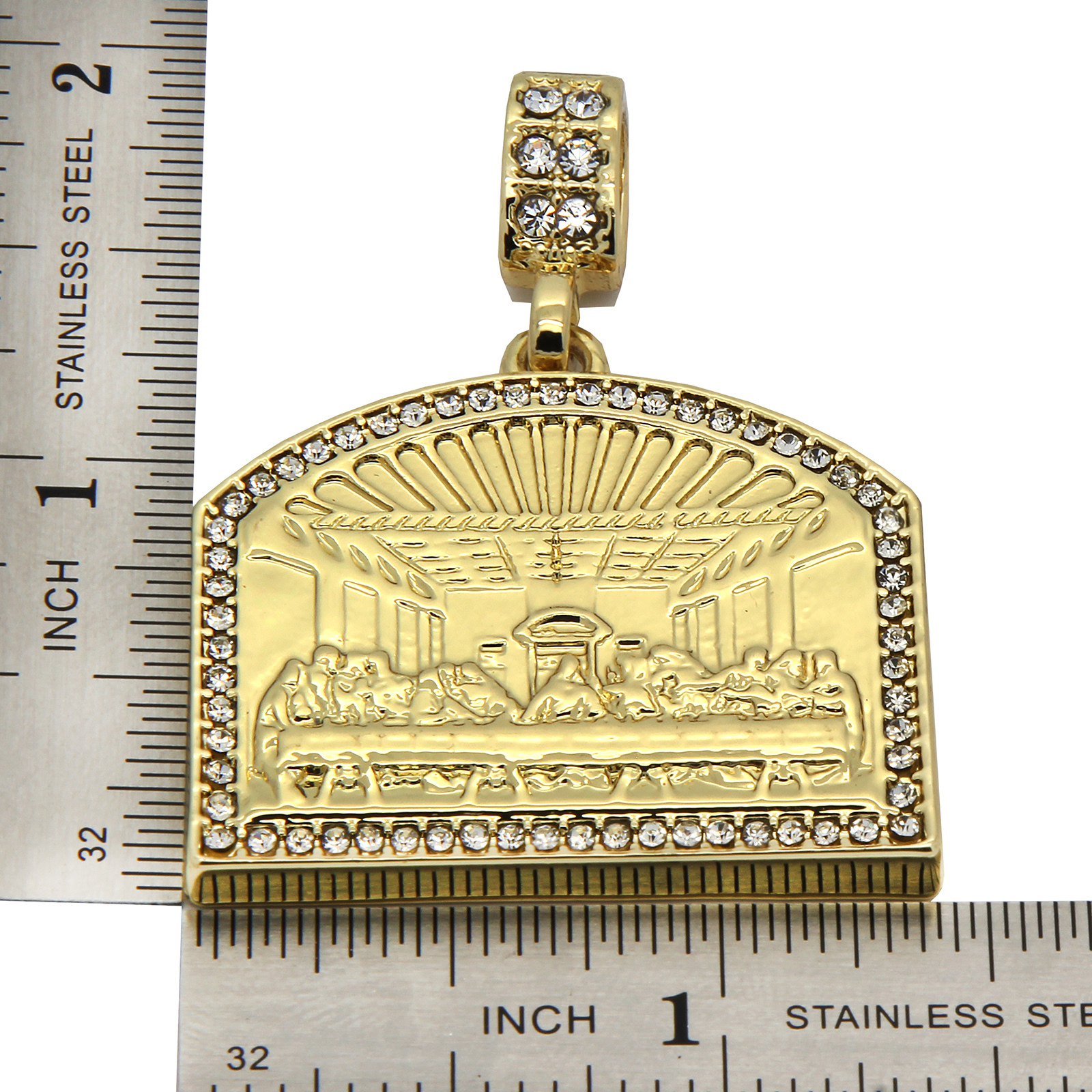 Men’s 14K Gold Plated Last Supper Pendant Cubic Zirconia 30″ Cuban Chain pendant