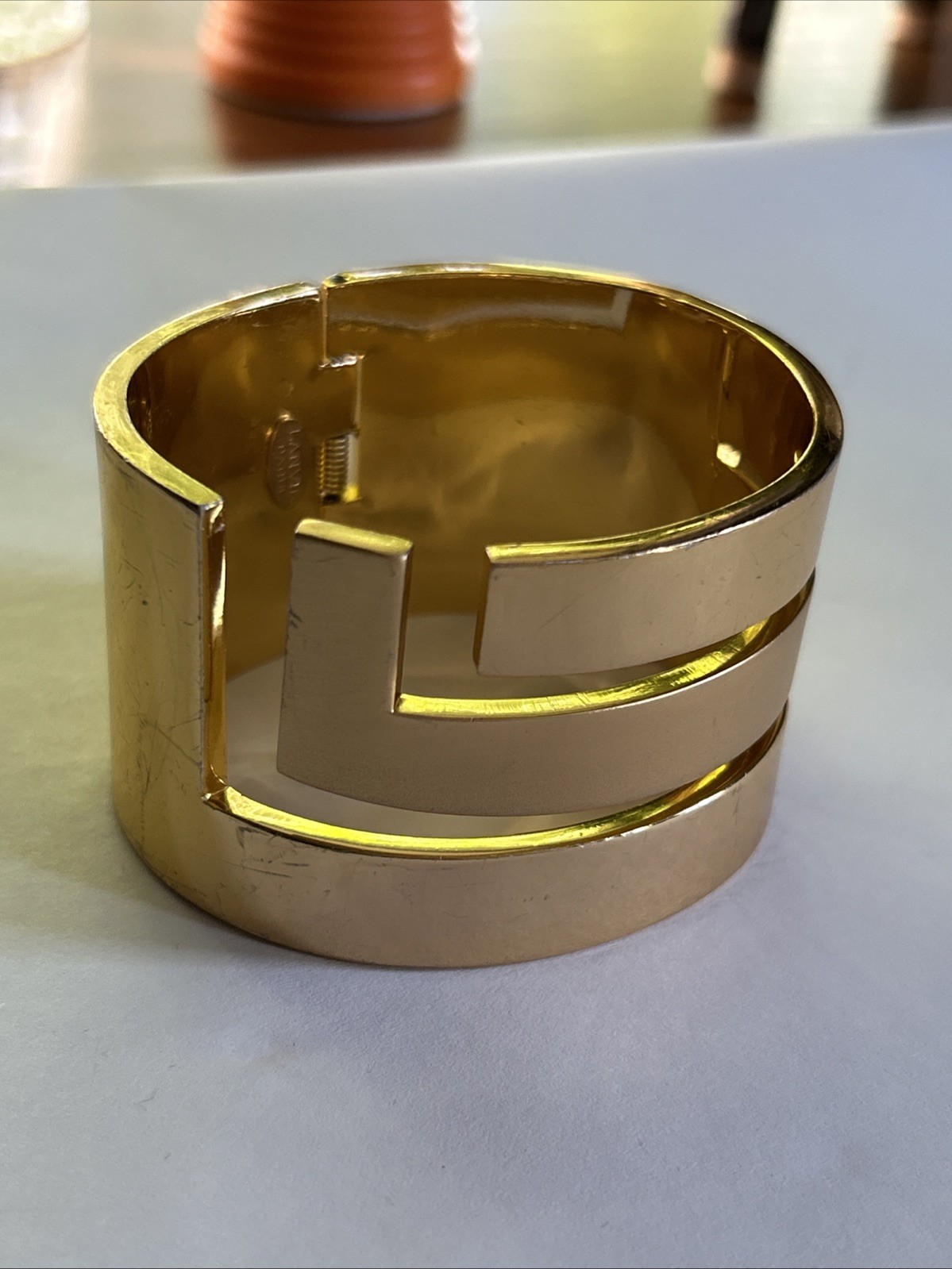 Vintage 70’s Lanvin Paris Signed Gold Plated Wide Clamp Statement Bracelet