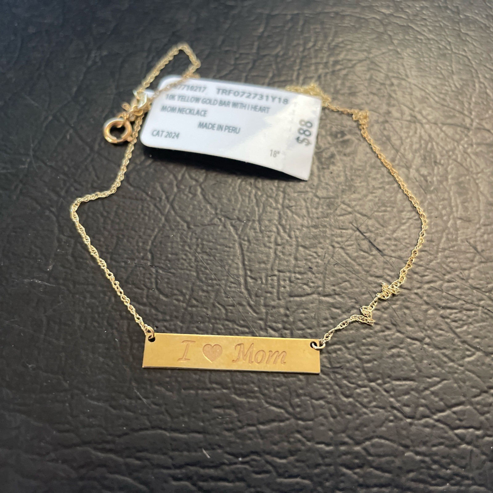 10K Yellow Gold 18″ Necklace I Heart Mom Love Engraved Bar Mother Gift