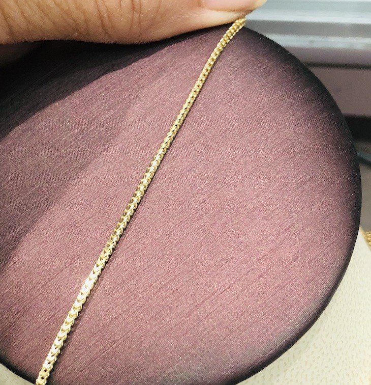 14KT YELLOW GOLD CUBAN BOX NECKLACE 1mm width 16 Inches Long Weight 3.4g-UNISEX