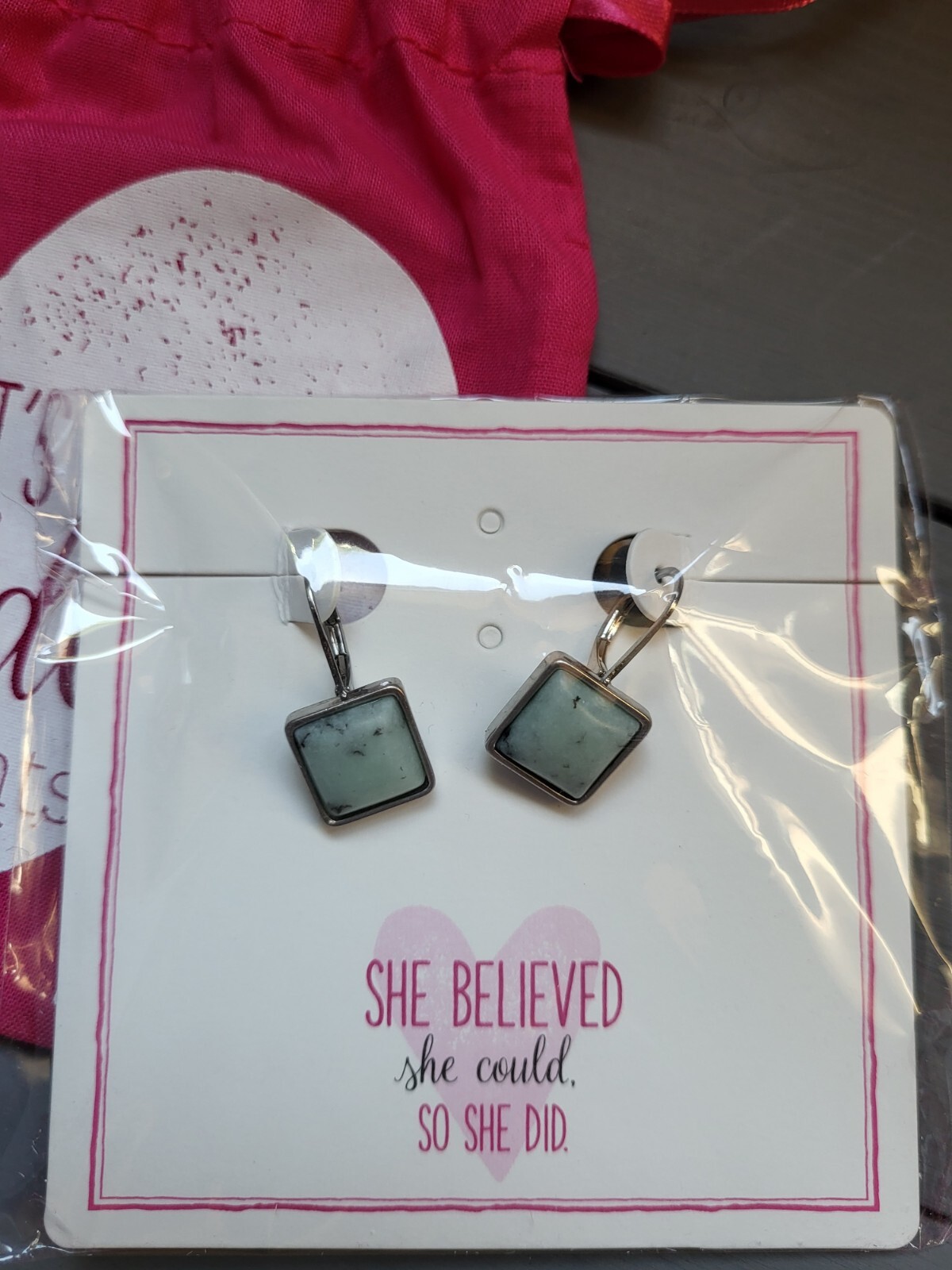 New Thirty One Dream Big Blue Marbled Earrings Leverback Silver Tone 1” Square