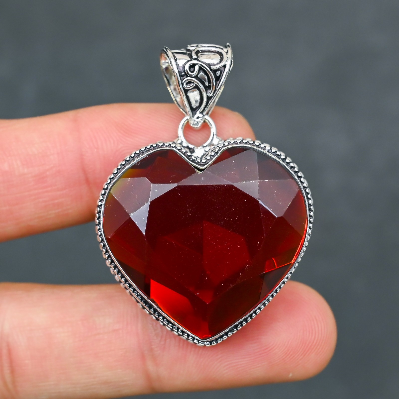 Red Garnet Gemstone 925 Sterling Silver Pendant Heart Handmade Jewelry Gift For