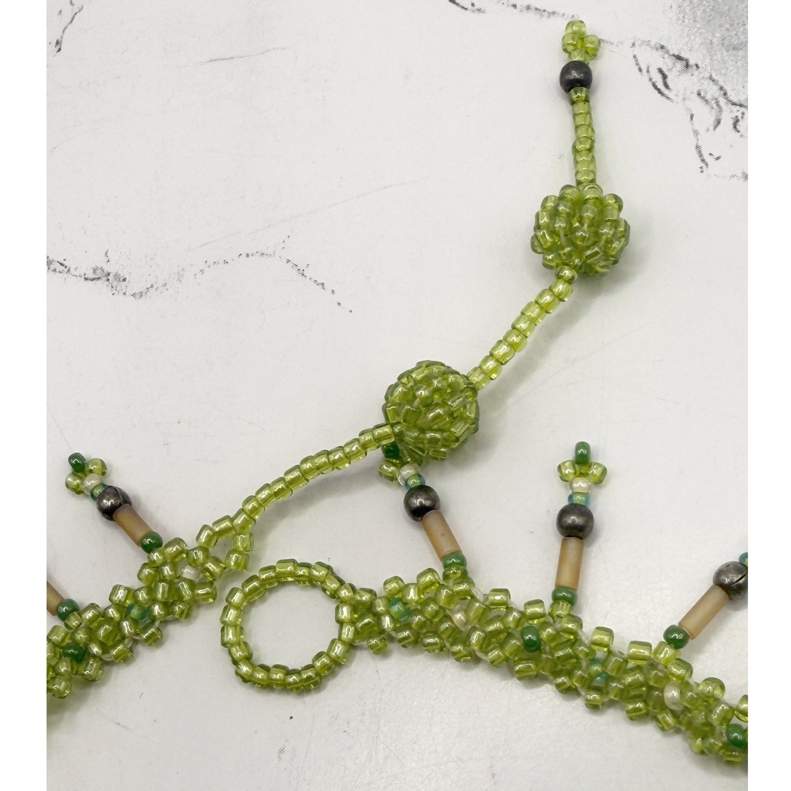 Boho Green Glass Bead Dangle Bracelet Adjustable Button Loop Festival Jewelry