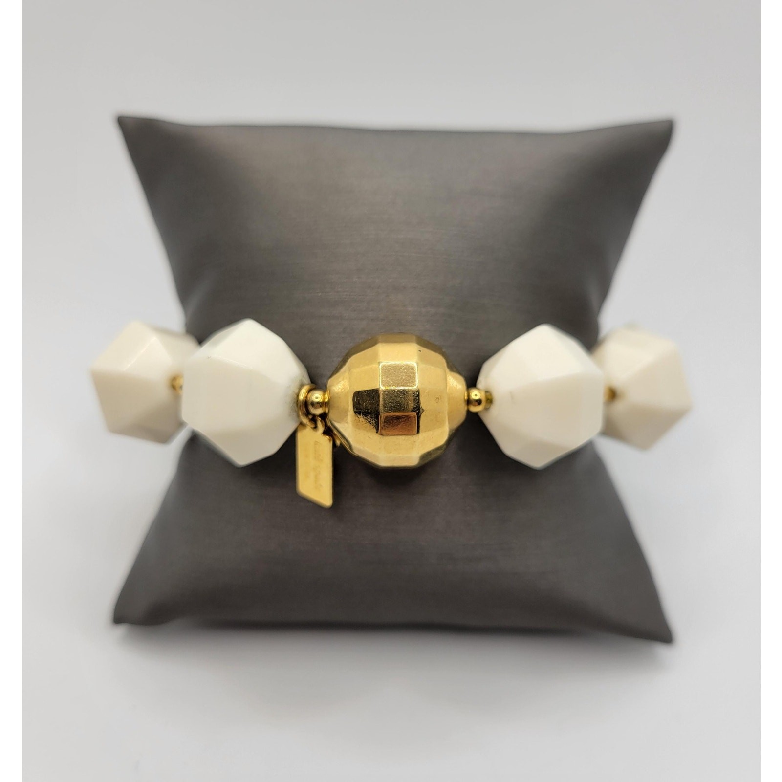 Kate Spade Chunky Stretch Bracelet Creamy White Faceted Acrylic Beads Signed