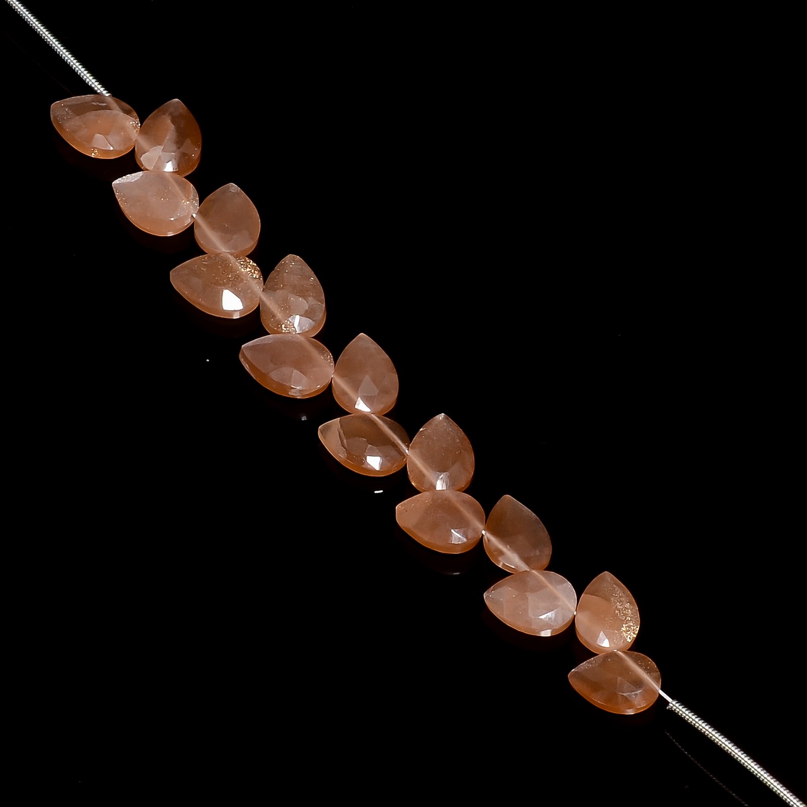 Natural Peach Moonstone Gemstone Pear Faceted Beads 10X7X4 mm Strand 15-18 Pcs