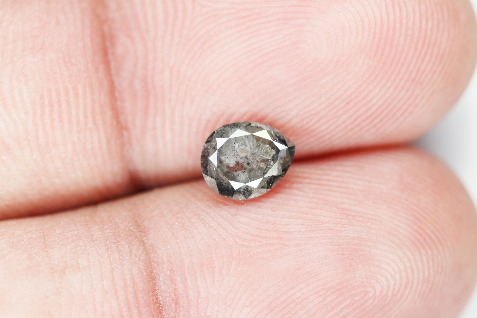 0.98 CT 6.9 MM Natural Loose Pear Salt And Pepper Diamond Grey Color Pear Shape