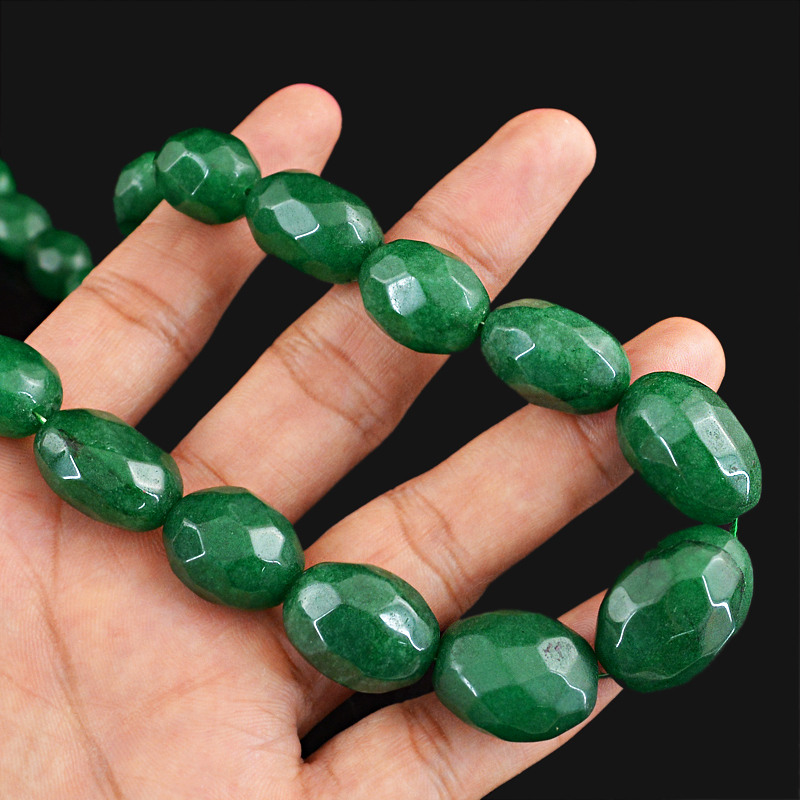 GENUINE 583.30 CTS EARTH MINED OVAL CUT RICH GREEN EMERALD BEADS NECKLACE STRAND