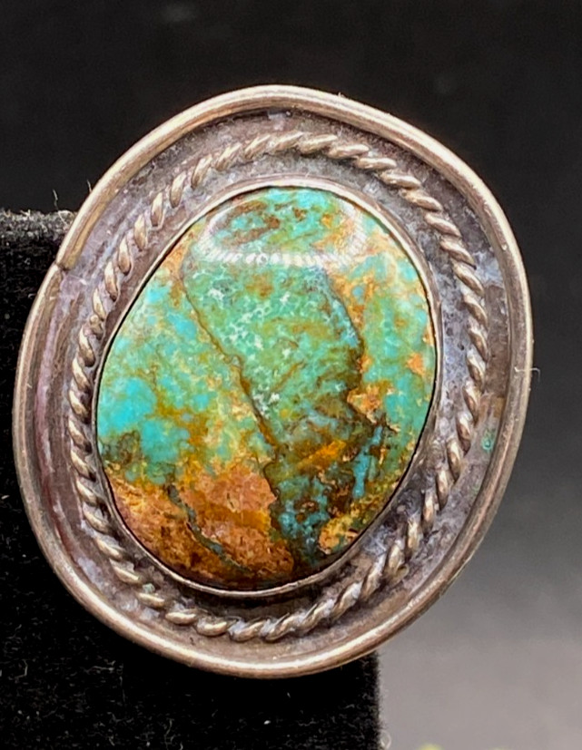 VTG Native American sterling green blue brown turquoise ring 7.38g – size 6.5