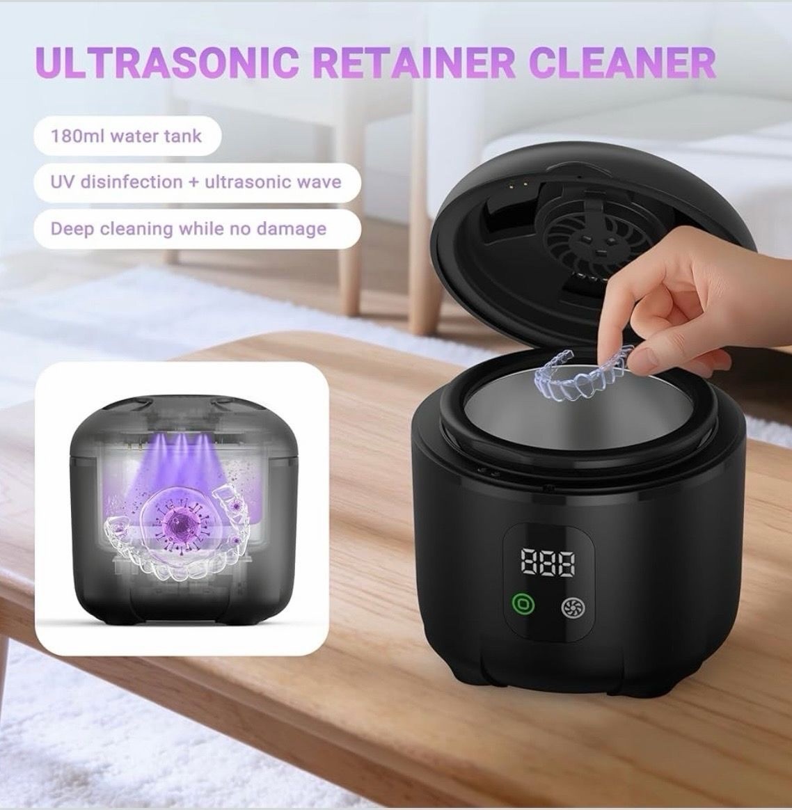 Ultrasonic Retainer Cleaner, 48kHz Denture Cleaner Machine