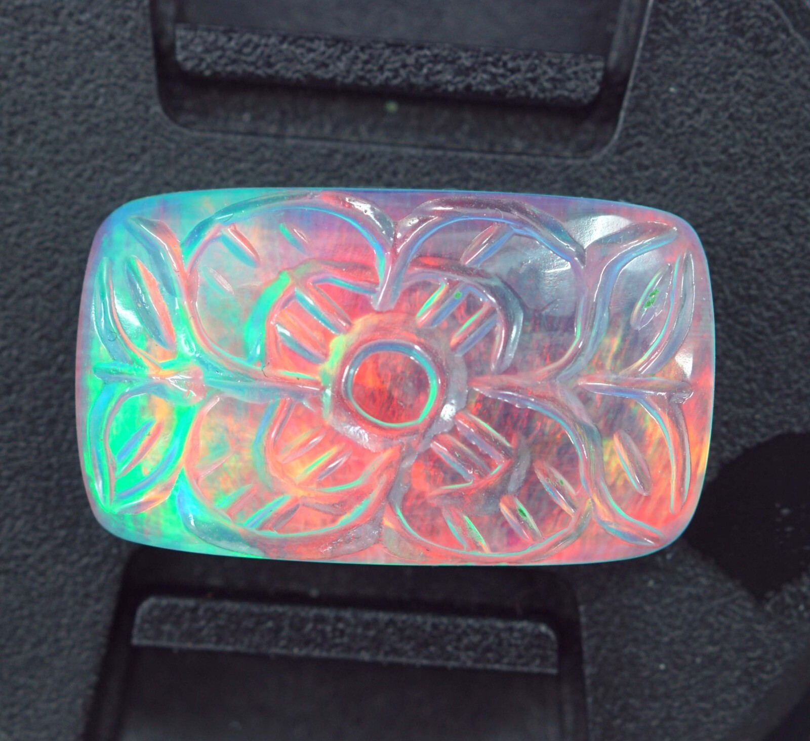 17.35 Ct Ethiopian Natural Fire Opal Play of Color Carving Emerald Cut Gemstone