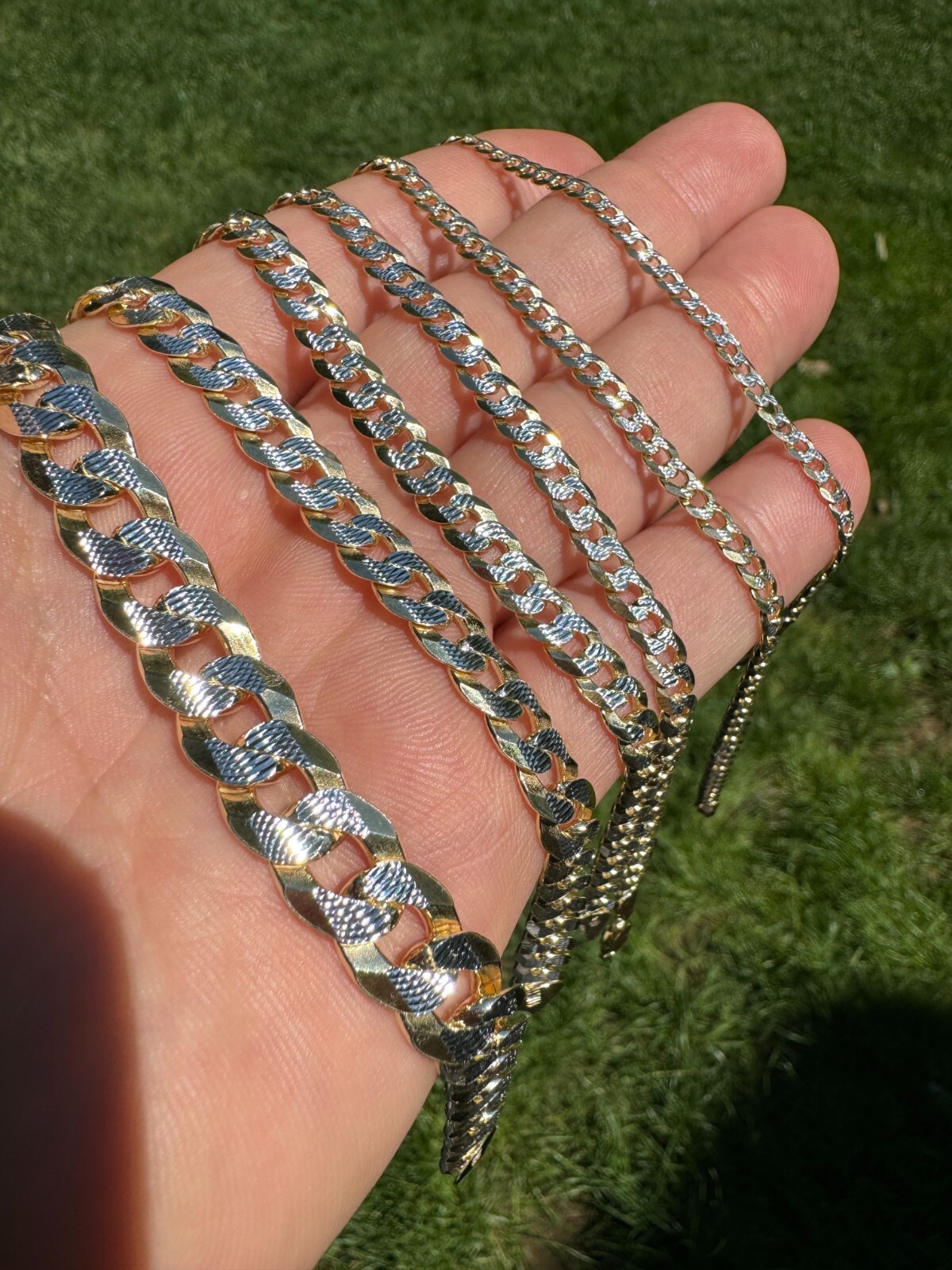 Cuban Link Chain 14k Gold Plated Real Solid 925 Silver Two Tone ITALY 5-11mm