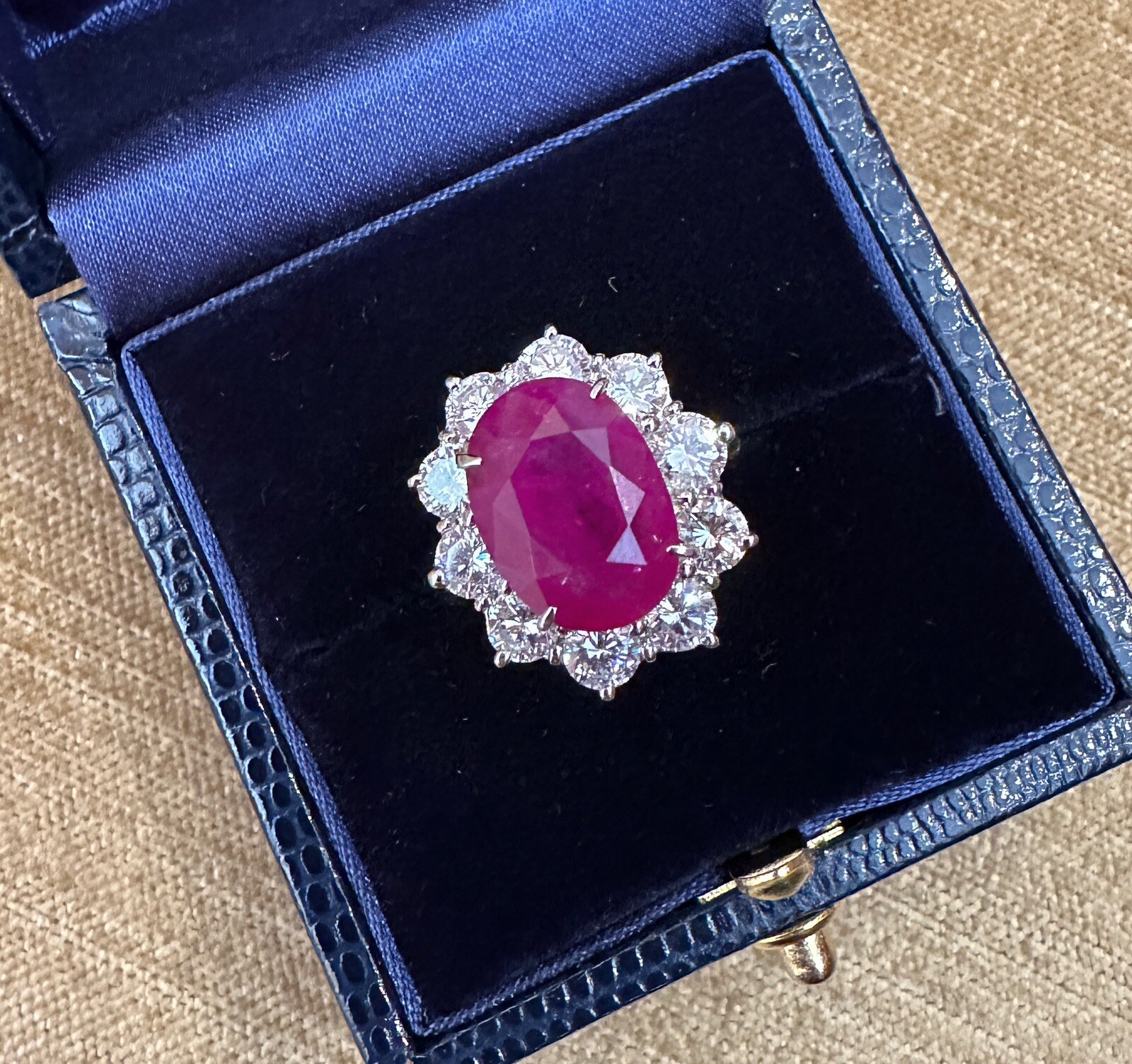 GIA Burma Heated Ruby 7.71 ct Oval in Diamond Platinum Ring – HM2421VN
