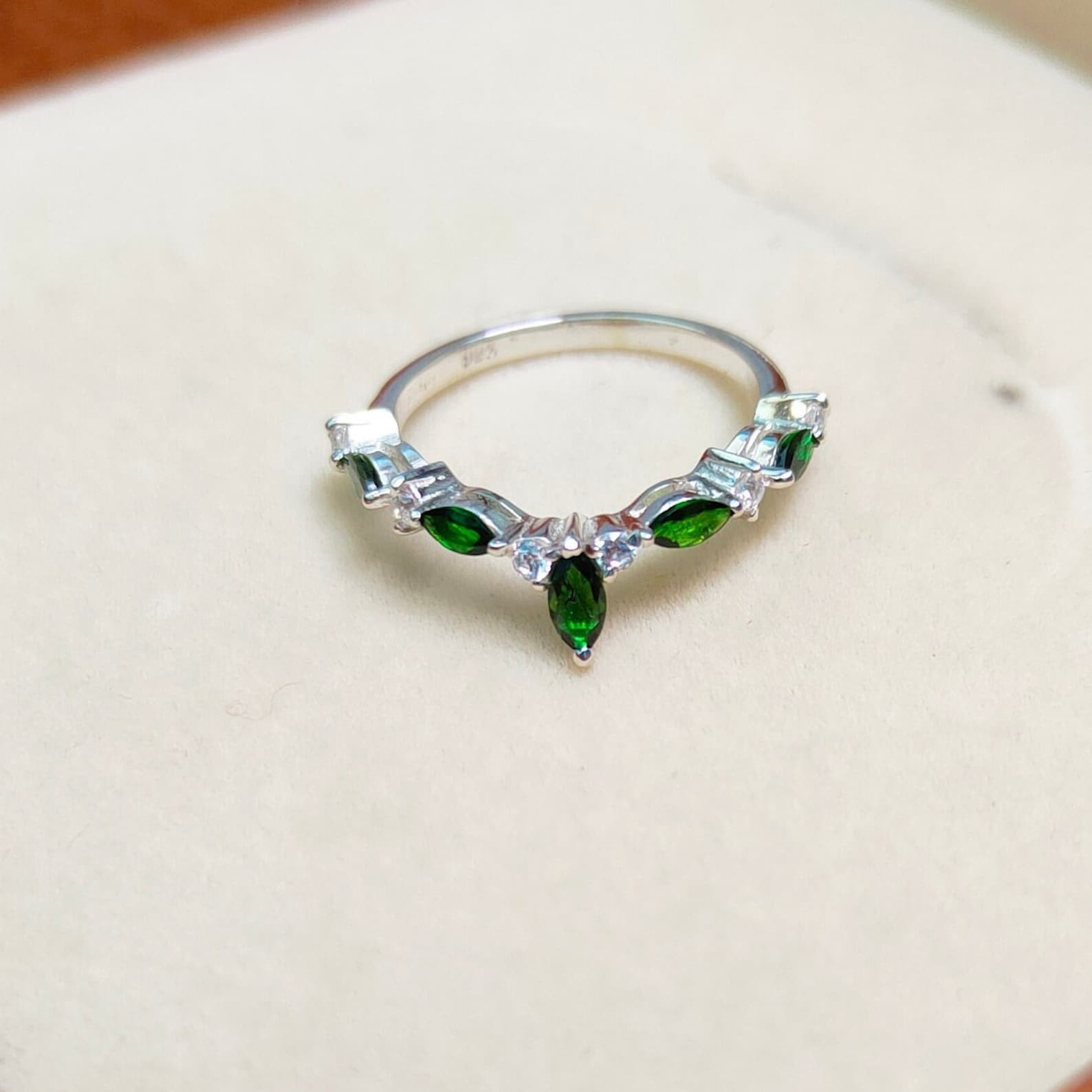 chrome diopside Ring, 925 sterling silver ring Moissanite wedding band