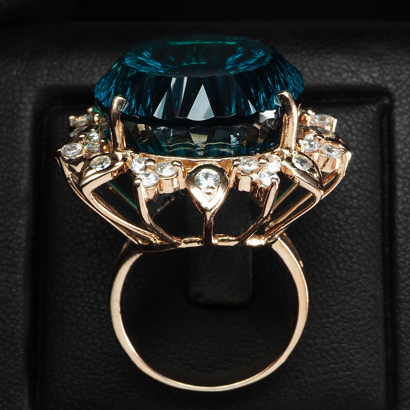Luxurious Blue Green Tourmaline Concave 40Ct 925 Sterling Silver Rose Gold Rings