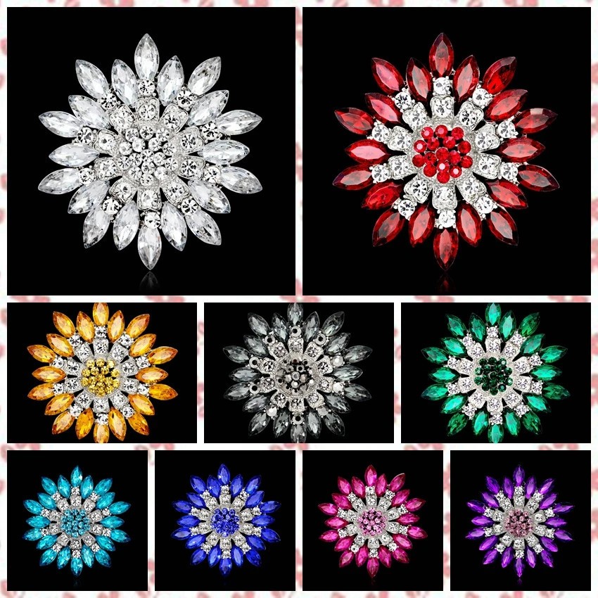 Luxury Sunflower Brooch Rhinestone Crystal Yellow Flower Pin Jewelry Summer Gift