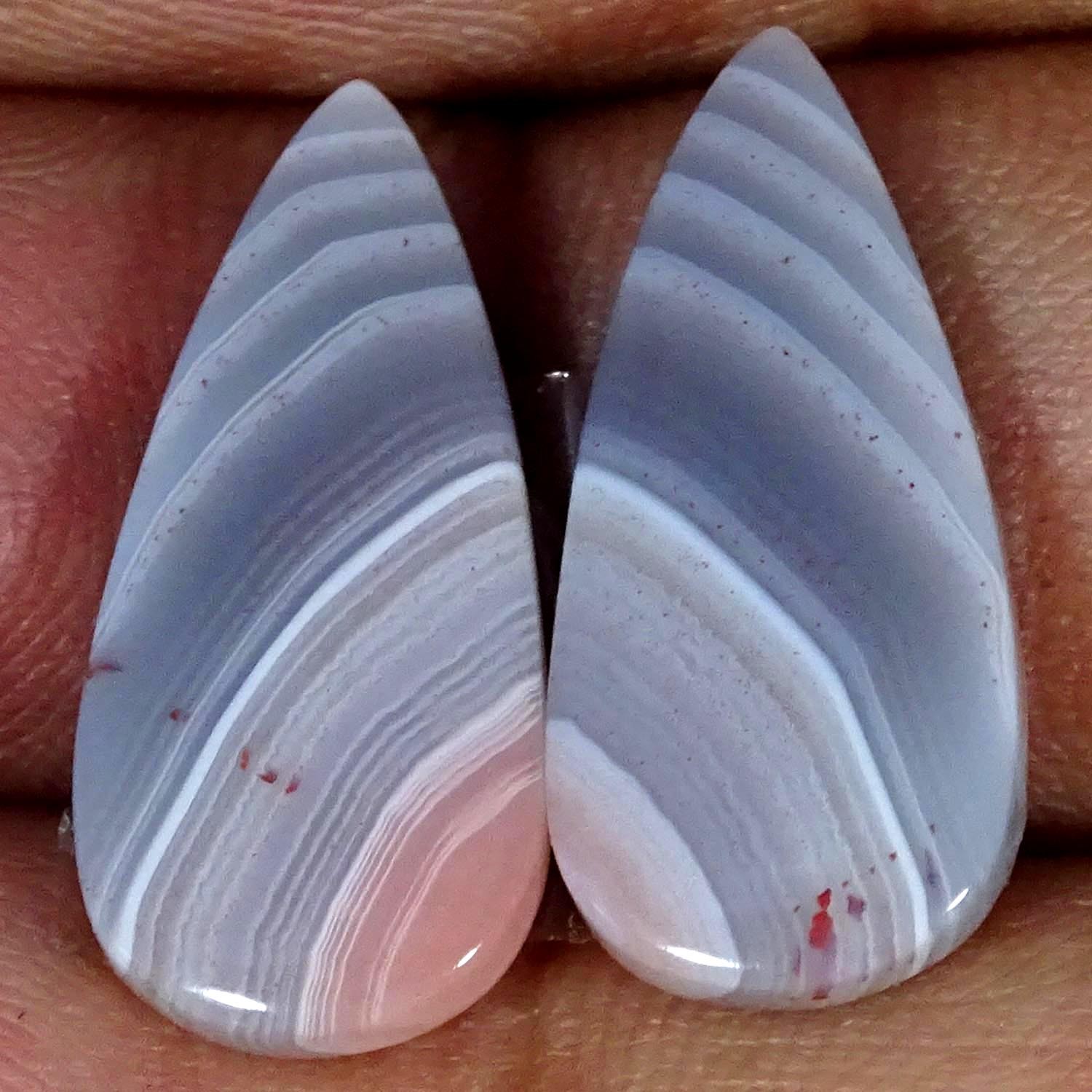 11.00Cts 100% Natural Ultra Botswana Agate Pair Pear Cabochon 9X20X3MM
