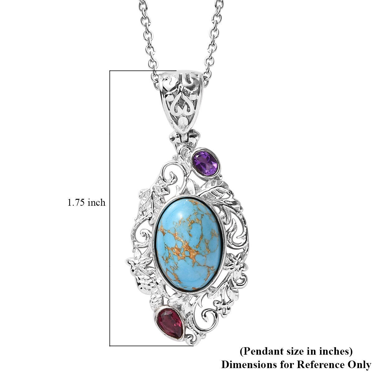 5.85ctw Mojave Turquoise Pendant & Chain 24″ Platinum Plated Copper & Stainless