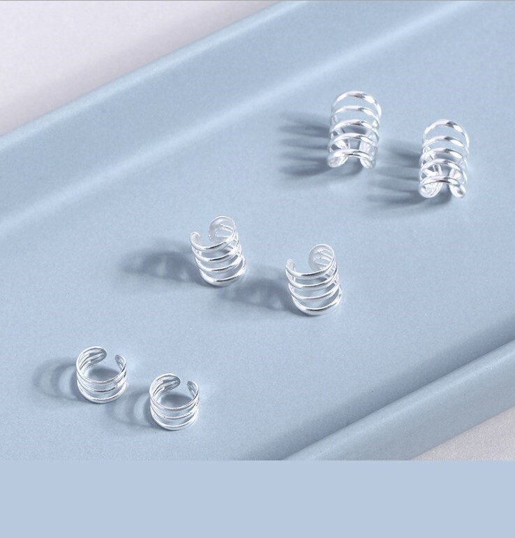 A Pair Sterling Silver 925 Ear Cuffs Wrap Wire Band no piercing Gift Box PE38
