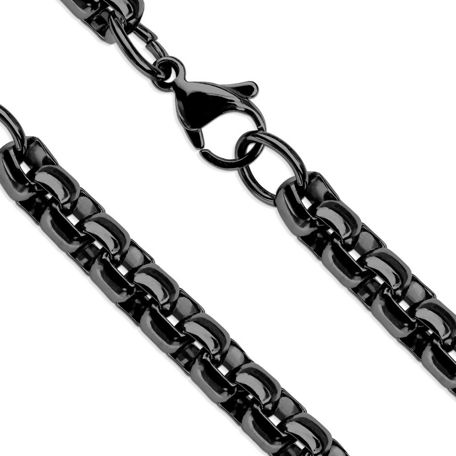 Rolo Chain Necklace Black Stainless Steel Round Box 1.5mm Wide 18-Inch Long