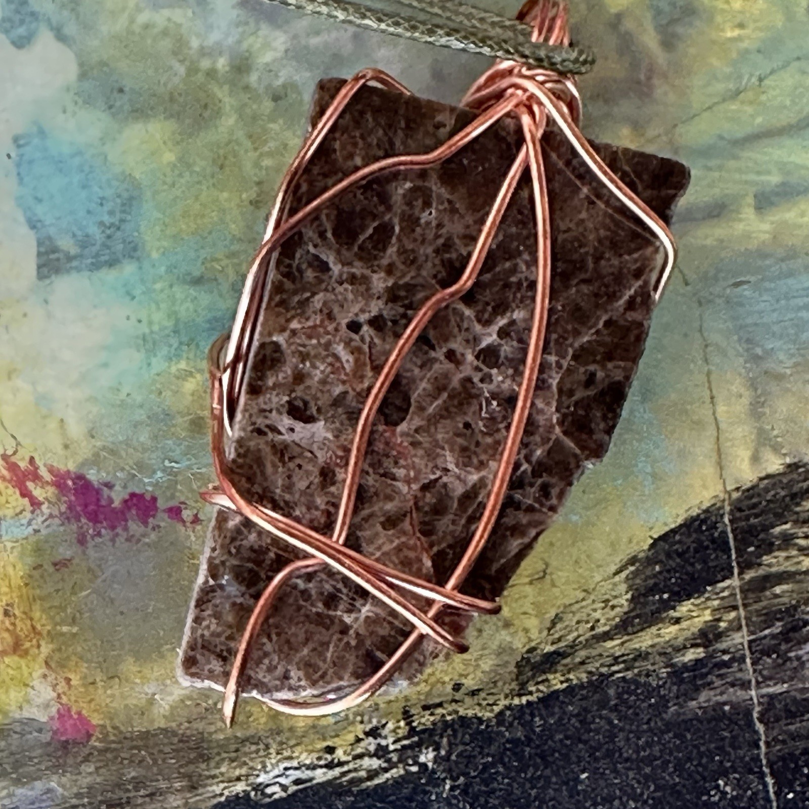 Pendant OOAK Handmade Artisan Wire Wrapped Glass And Stones 2204 S