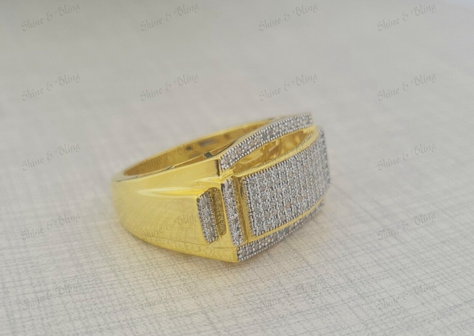 Round Cut Simulated Diamond 925 Silver Gold Finish Pinky Engagement Mens Ring