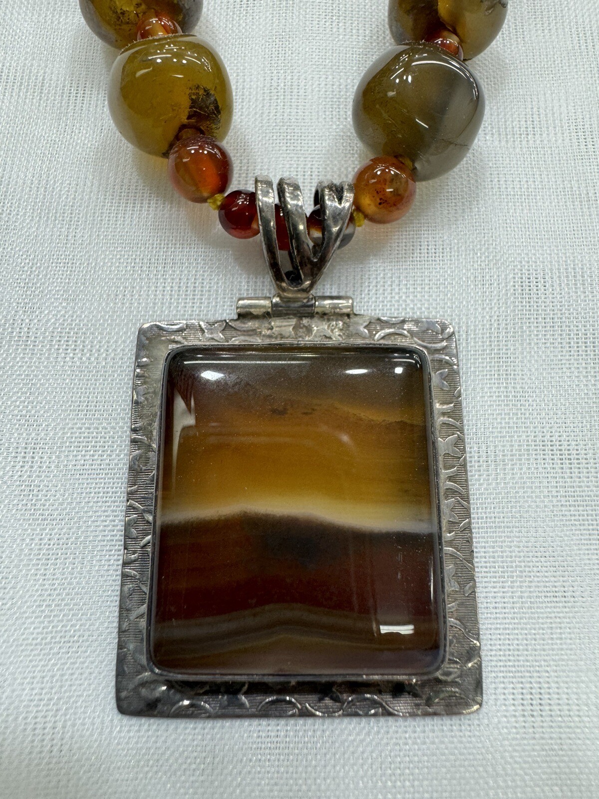 Handmade + Knotting Unique 18” Necklace with 925 Sterling Silver Agate Pendant