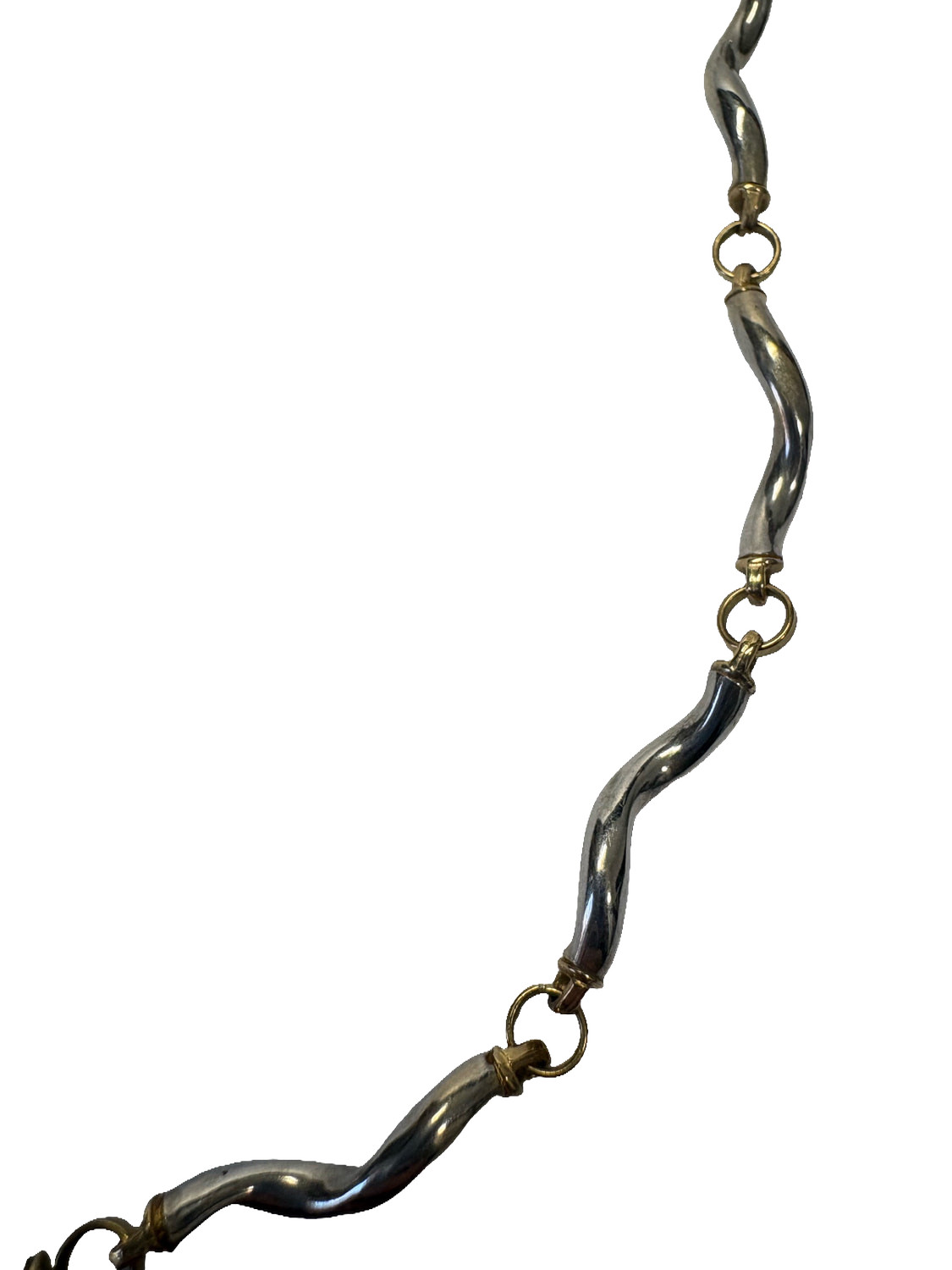 9ct White and Yellow Gold Twist Wave Link Necklace Hallmarked 8.77g