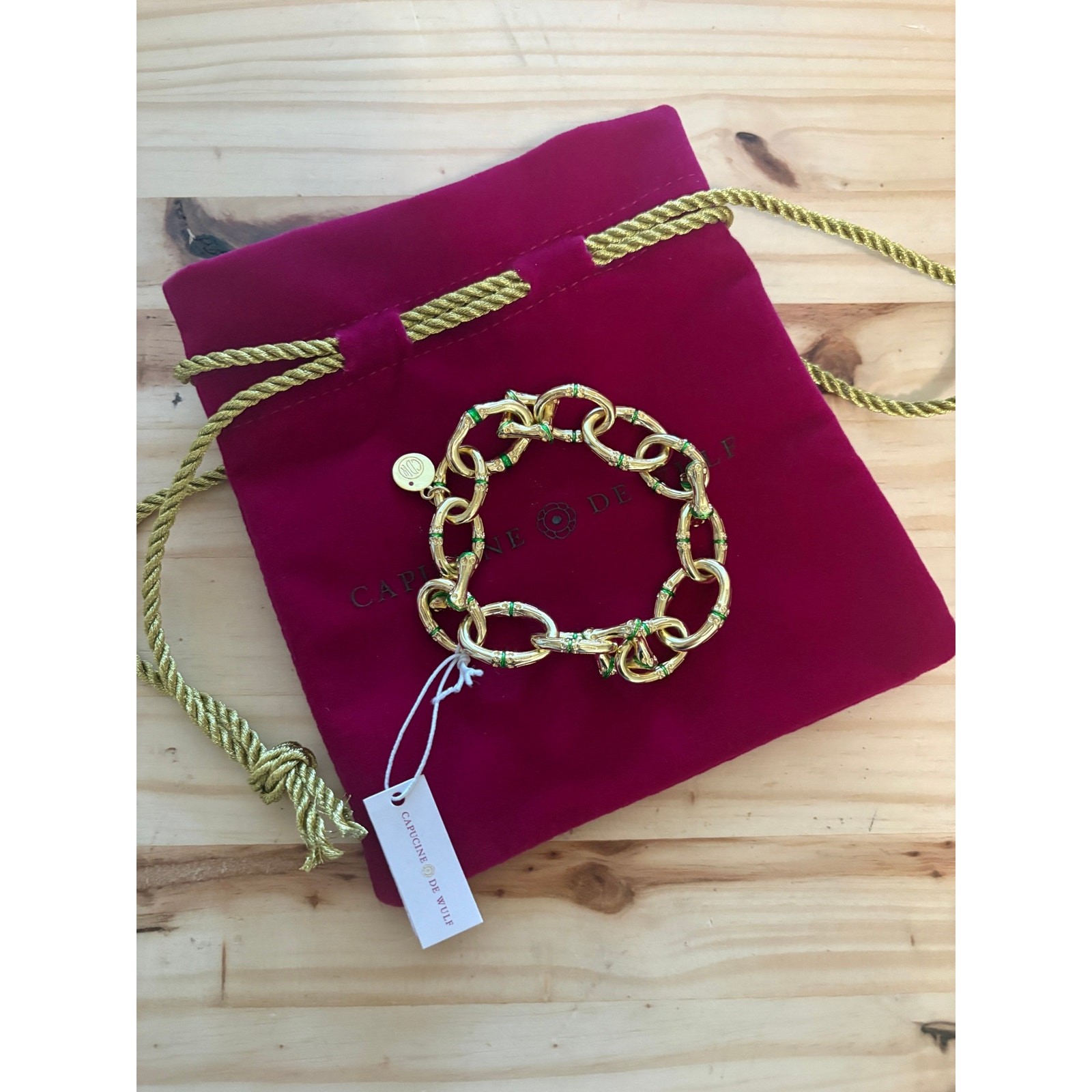 Capucine De Wulf Bangkok Bamboo Link Bracelet Gold Green Enamel Chain