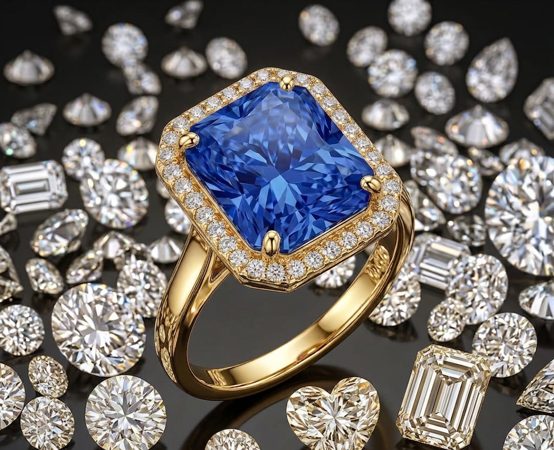 8.00 Ct Certified Radiant Cut Blue Natural Diamond Ring VVS1 Yellow Gold Finish