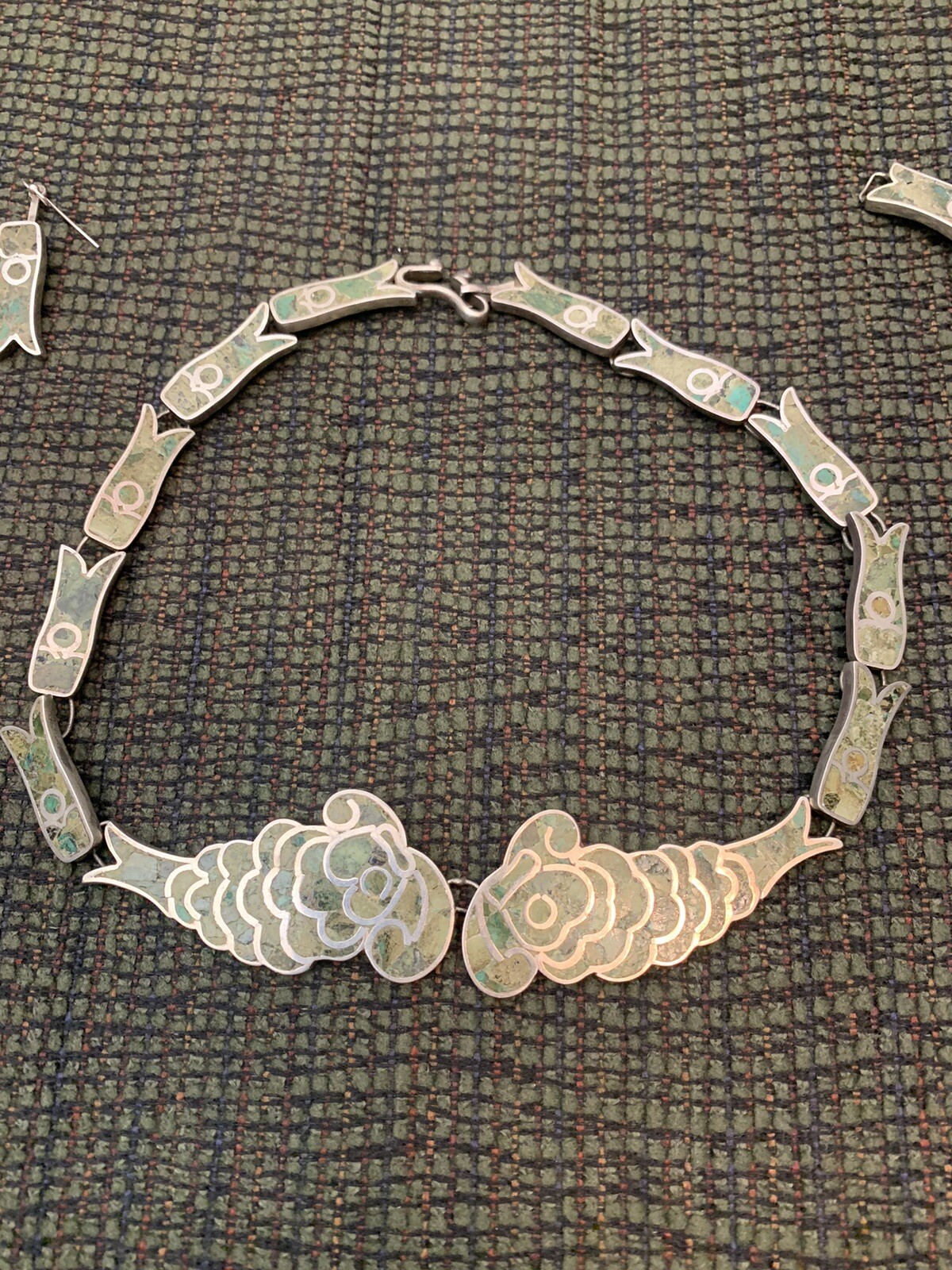 VTG Mayan Sterling Silver Jade Necklace, Bracelet Earrings Taxco Mexico 108g