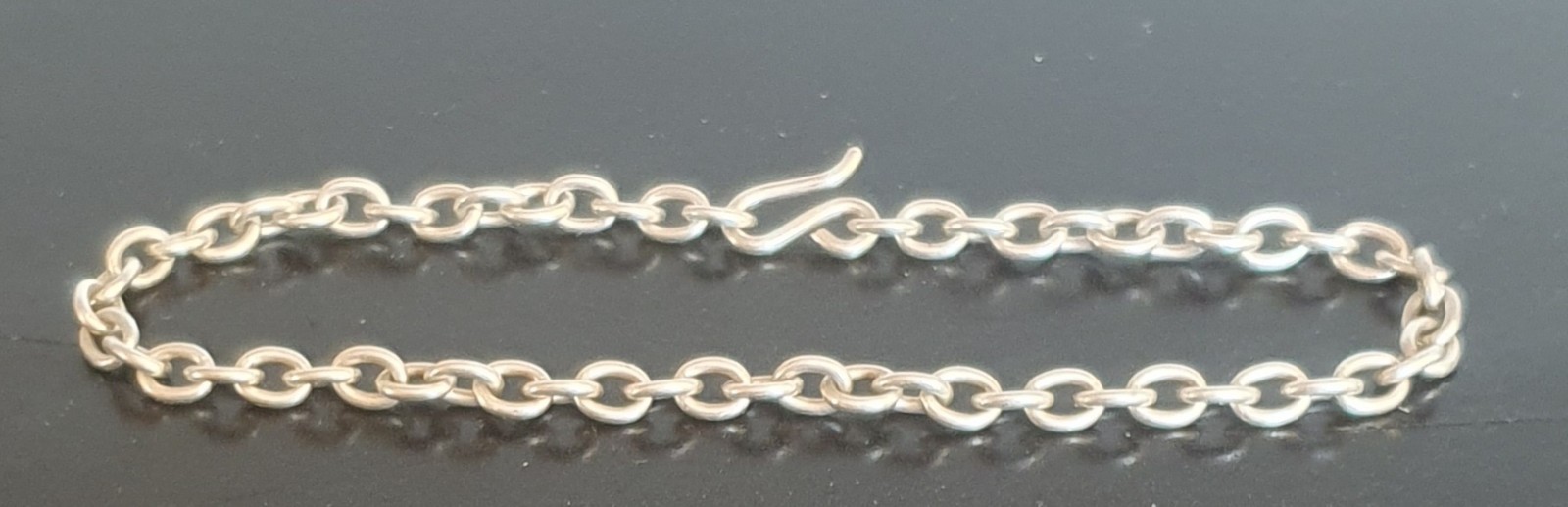 Vintage 925 Sterling Silver Cable Link Chain Bracelet With S-Hook Clasp 7 Inch