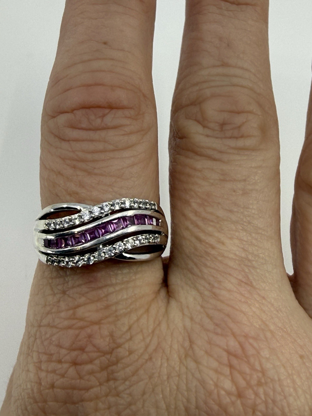 SUN Sterling Silver w/ Pink Sapphire Stones Ring – 5.46g – Size 10.25