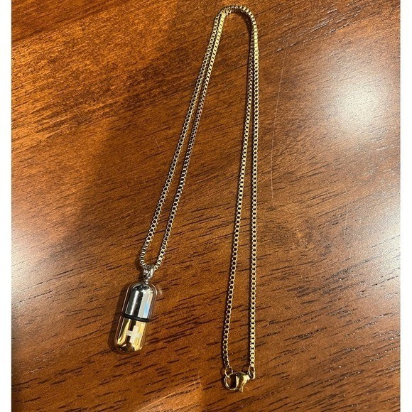 Gold Silver Pill Capsule Pendant Necklace Stainless Steel Box Chain 50cm