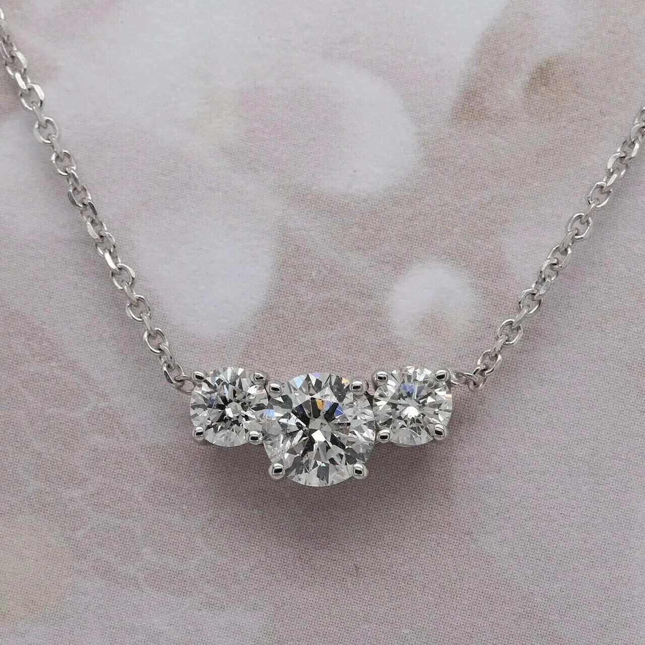 2CT ROUND LAB CREATED WHITE DIAMOND 3 STONE PENDANT NECKLACE 14K WHITE GOLD OVER