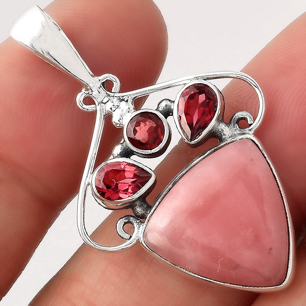 Guava Quartz – Brazil and Garnet 925 Sterling Silver Pendant Jewelry P-1244
