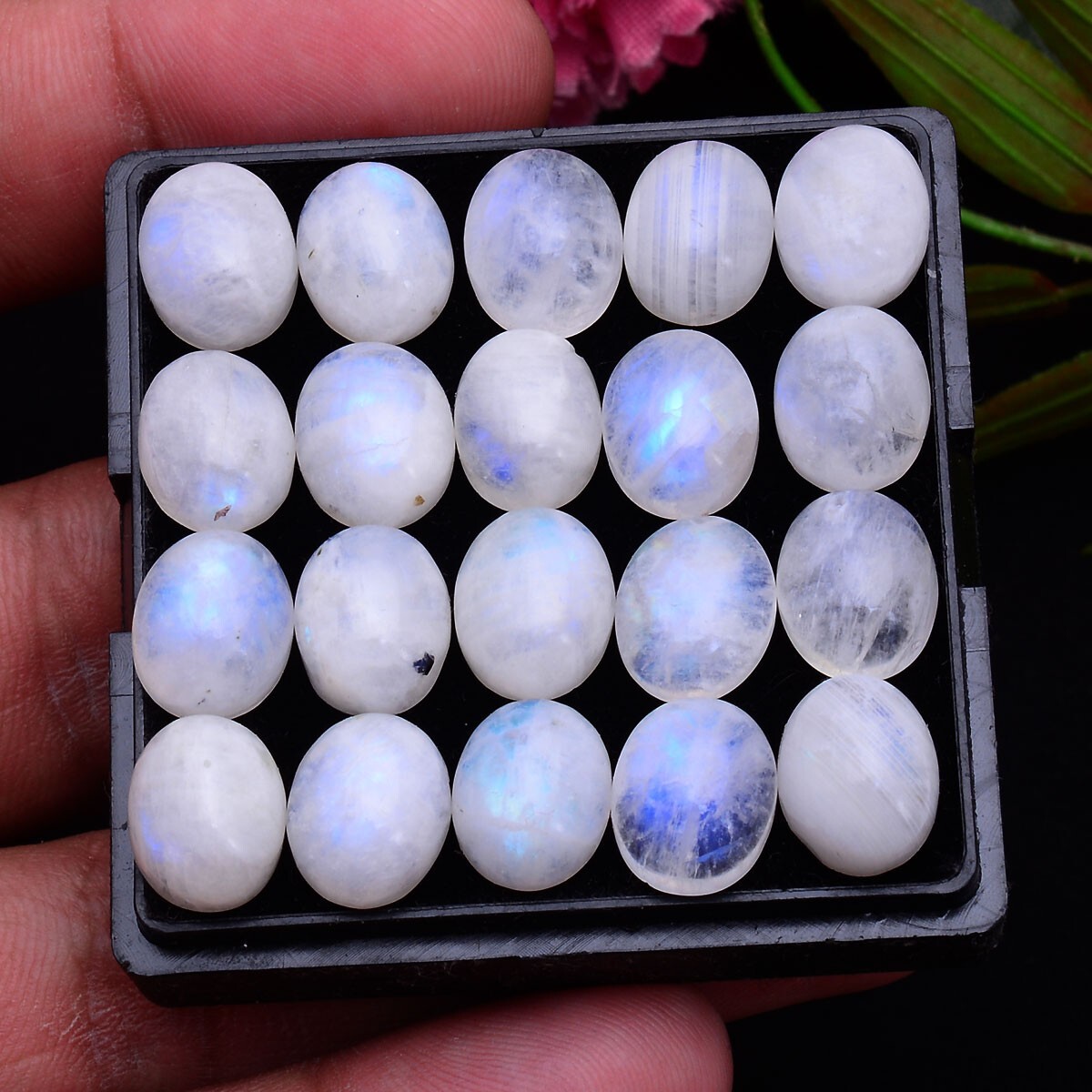10 Pcs Natural Blue Shine Moonstone 11mm*9mm Oval Cabochon Untreated Gemstones