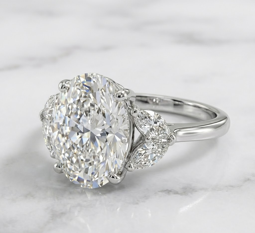 2Ct Oval E-F VS1 Lab Grown Diamond Five Stone Engagement Ring IGI 14K White Gold