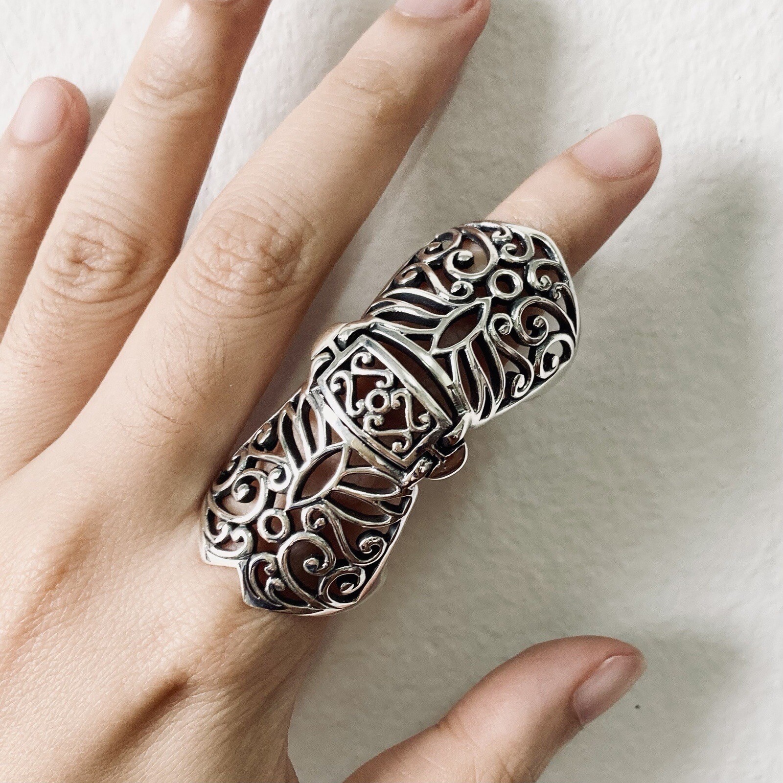Full Finger Armour Floral Gothic Women 925 Sterling Silver Adjustable Ring